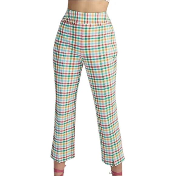 Maeve Anthropologie Pants Womens 2 Plaid High Rise Cropped Side Zip Stretch - Picture 1 of 11